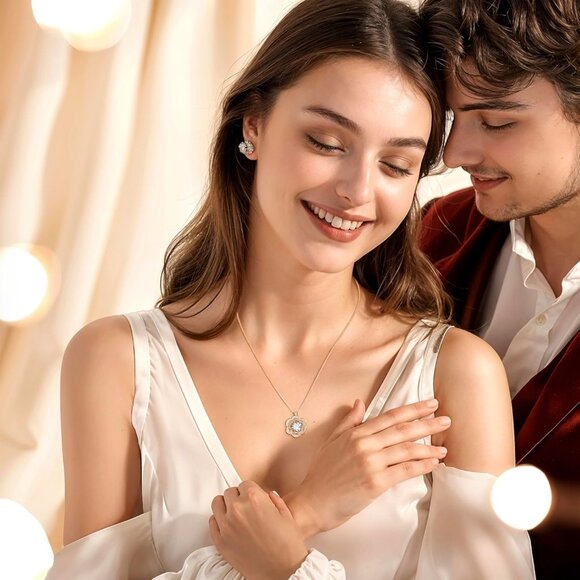 Elegant Moissanite Silver Necklace for Women 2 Carat Rosegold Flower Jewelry - Picture 7 of 7